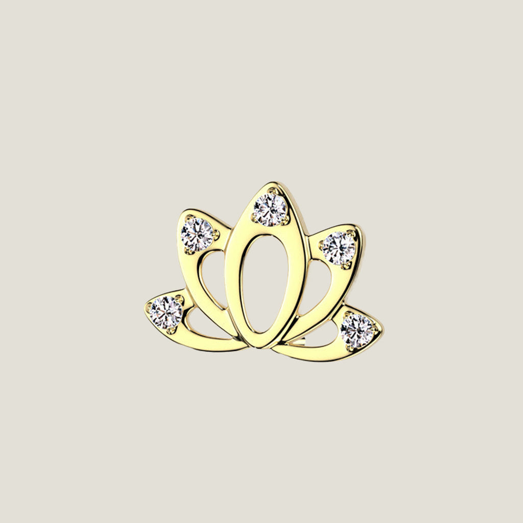14K Gold Threadless Push In CZ Lotus