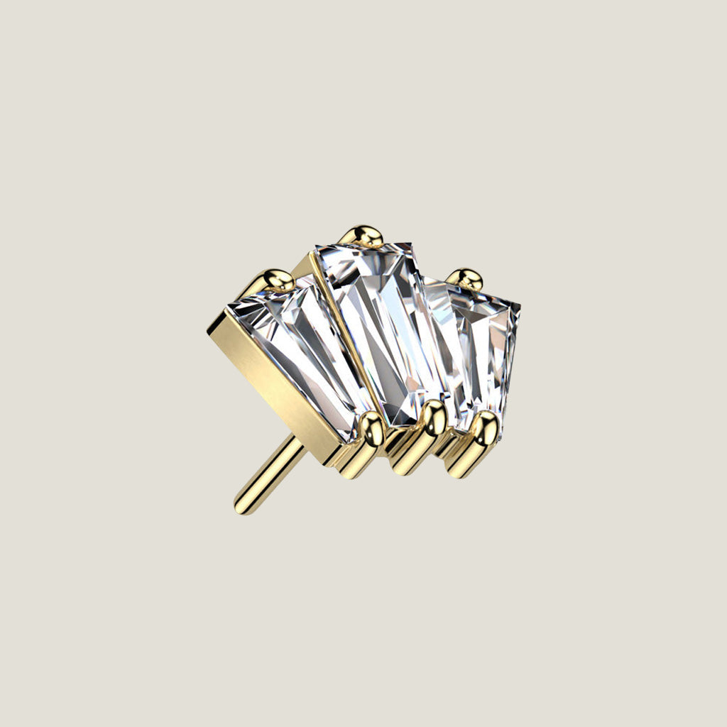 14K Gold Threadless Push In Triple Emerald Cut CZ