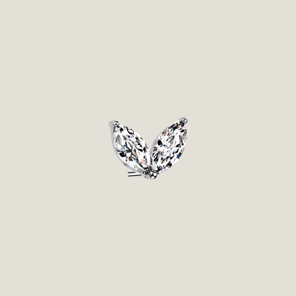 14K Threadless Push In Double CZ Leaf