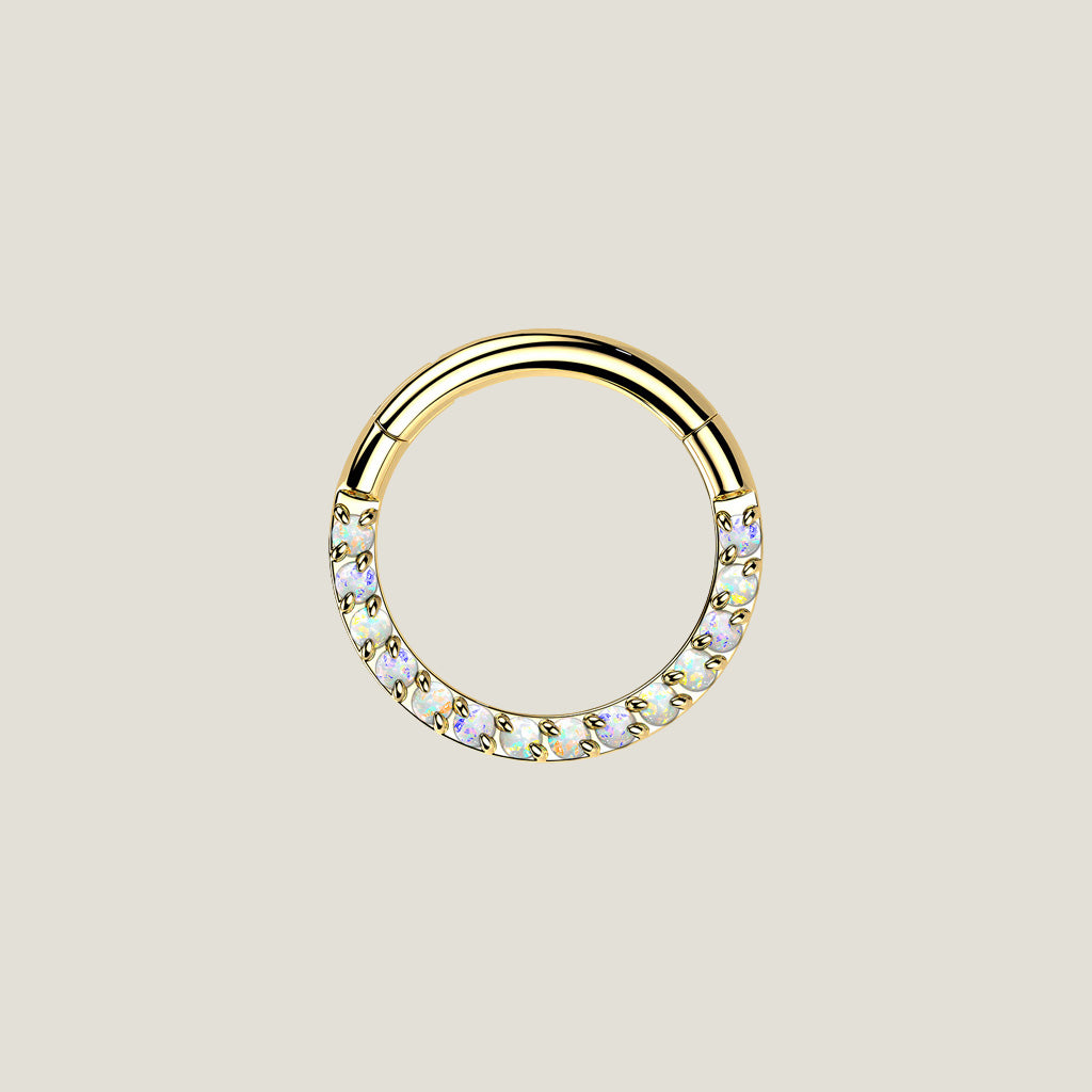 Hoop Ring With Forward Facing Pave Opal Front