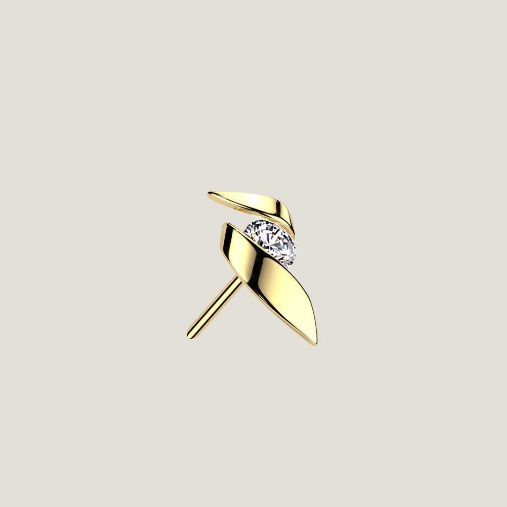 14kt Gold Threadless Push In Ribbon with Cubic Zirconia Center