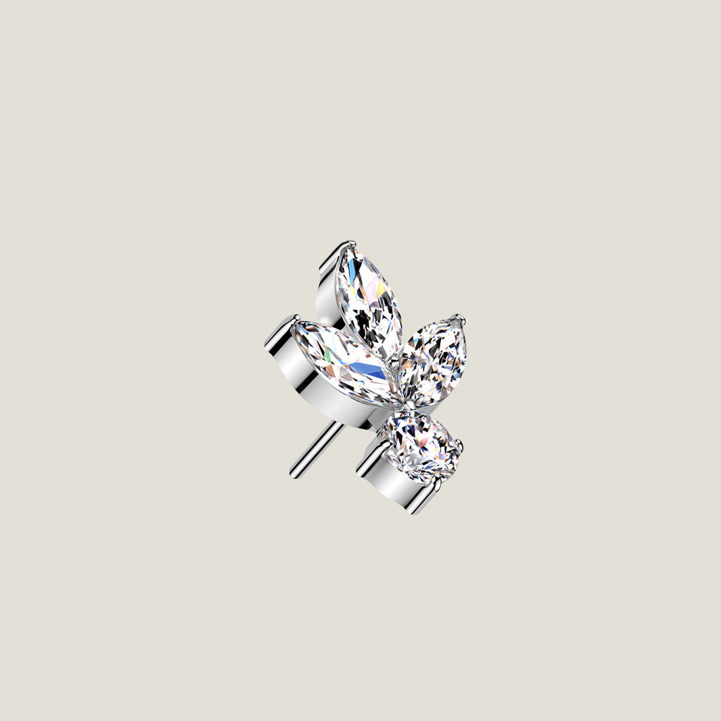 Implant Grade Titanium Threadless Push In 3 Marquise CZ Leaf With Round CZ Top