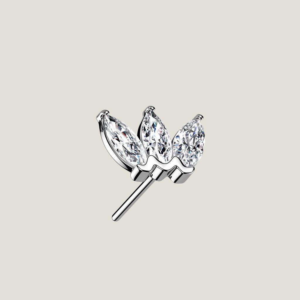 14K Gold Threadless Push in Triple Gem