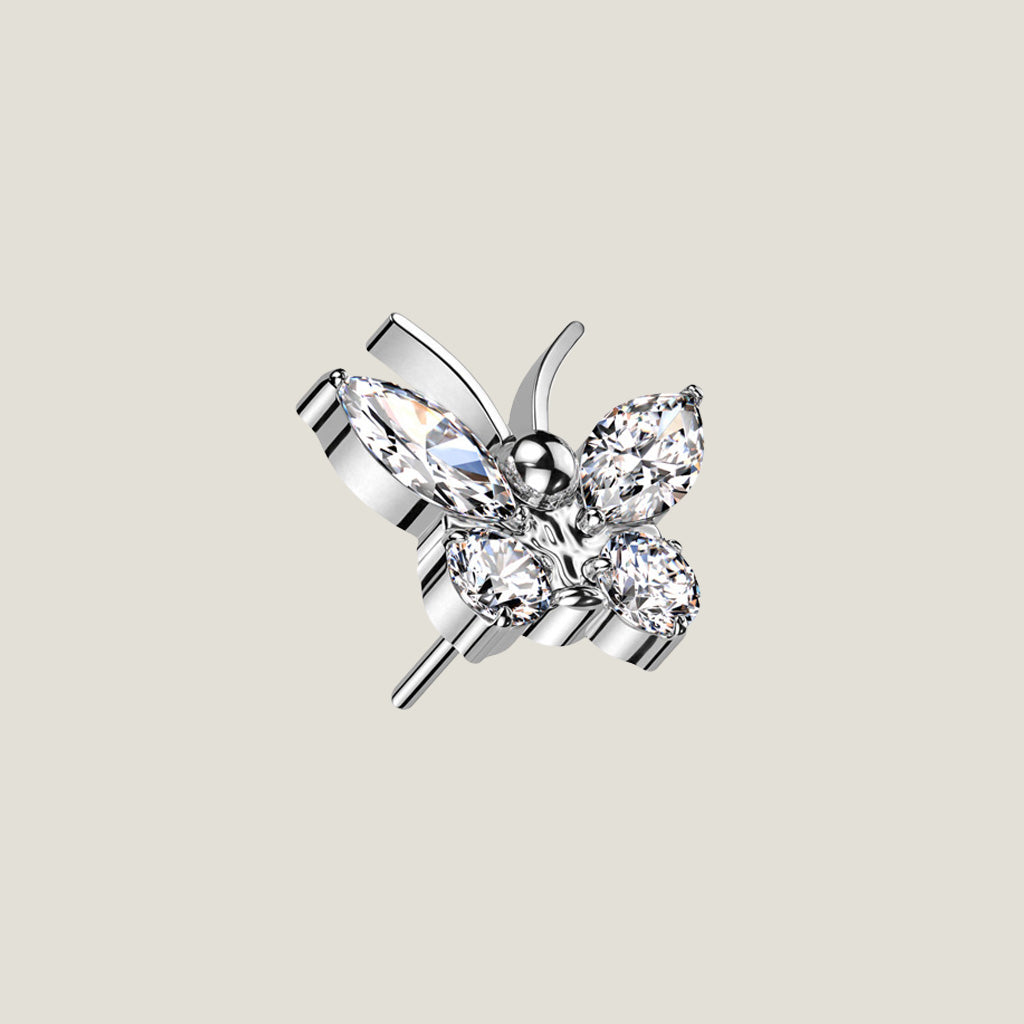 14K Gold Threadless Push In CZ Butterfly Top