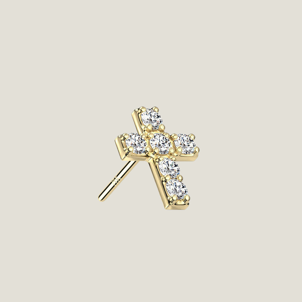 14K Gold Threadless Push In CZ Cross