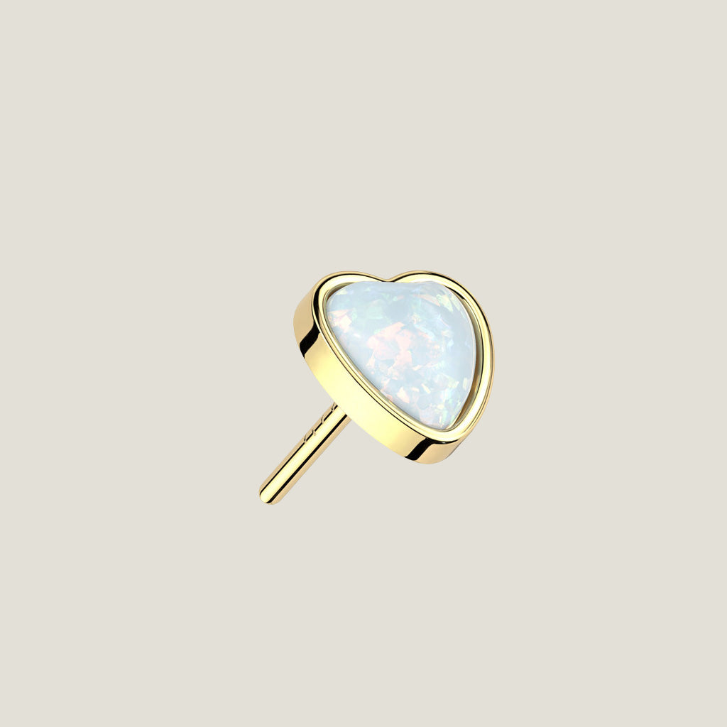 14K Gold Threadless Push In Heart Opal Top