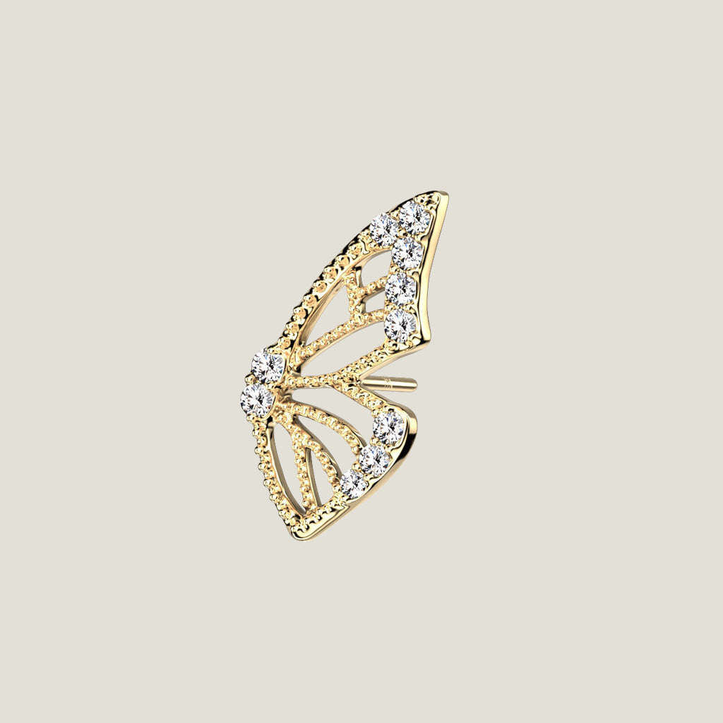14K Gold Threadless Push In Butterfly Wing