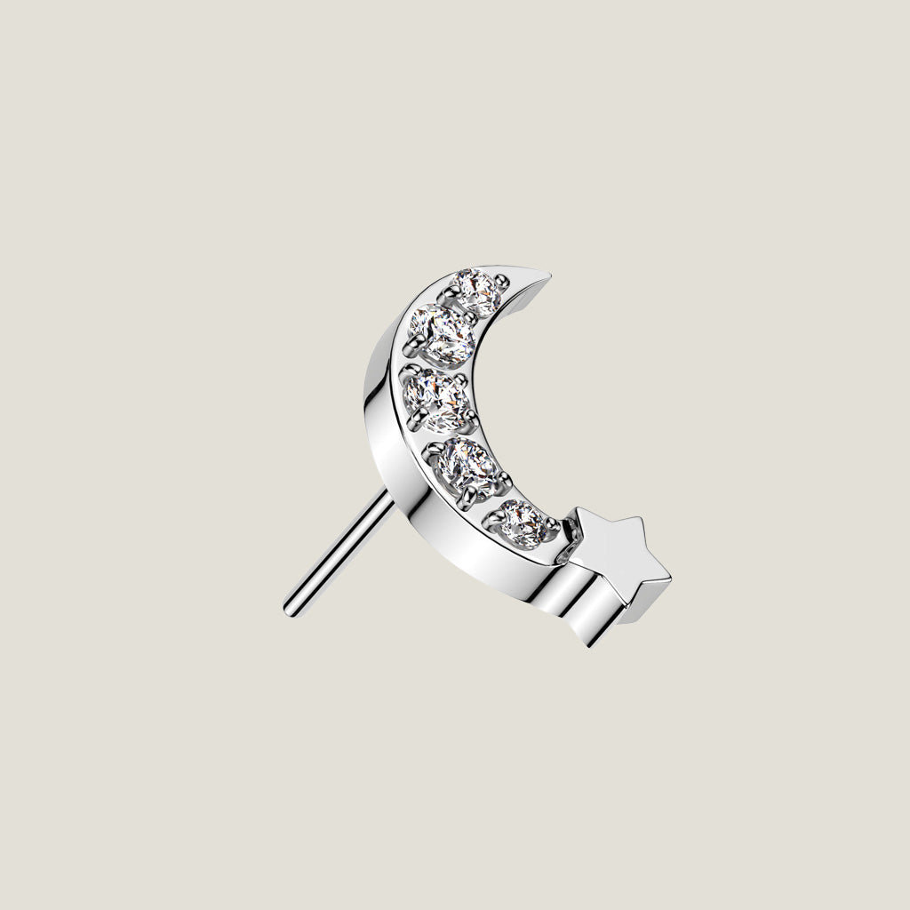 Moon and star 316L Surgical Steel Threadless Push In 5 CNC Set CZ R2
