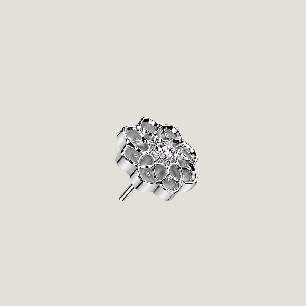 CZ Center Hollow Lotus Flower Stud