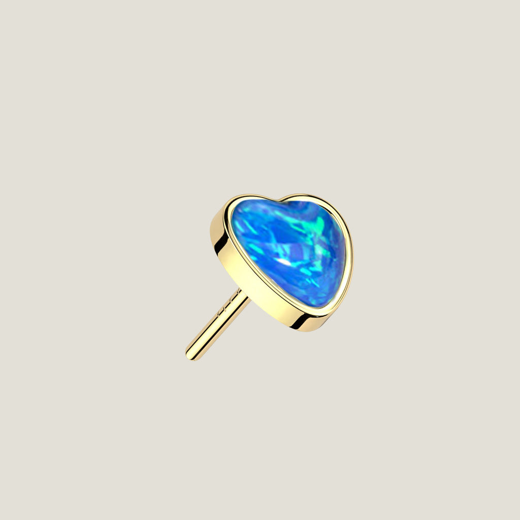 14K Gold Threadless Push In Heart Opal Top