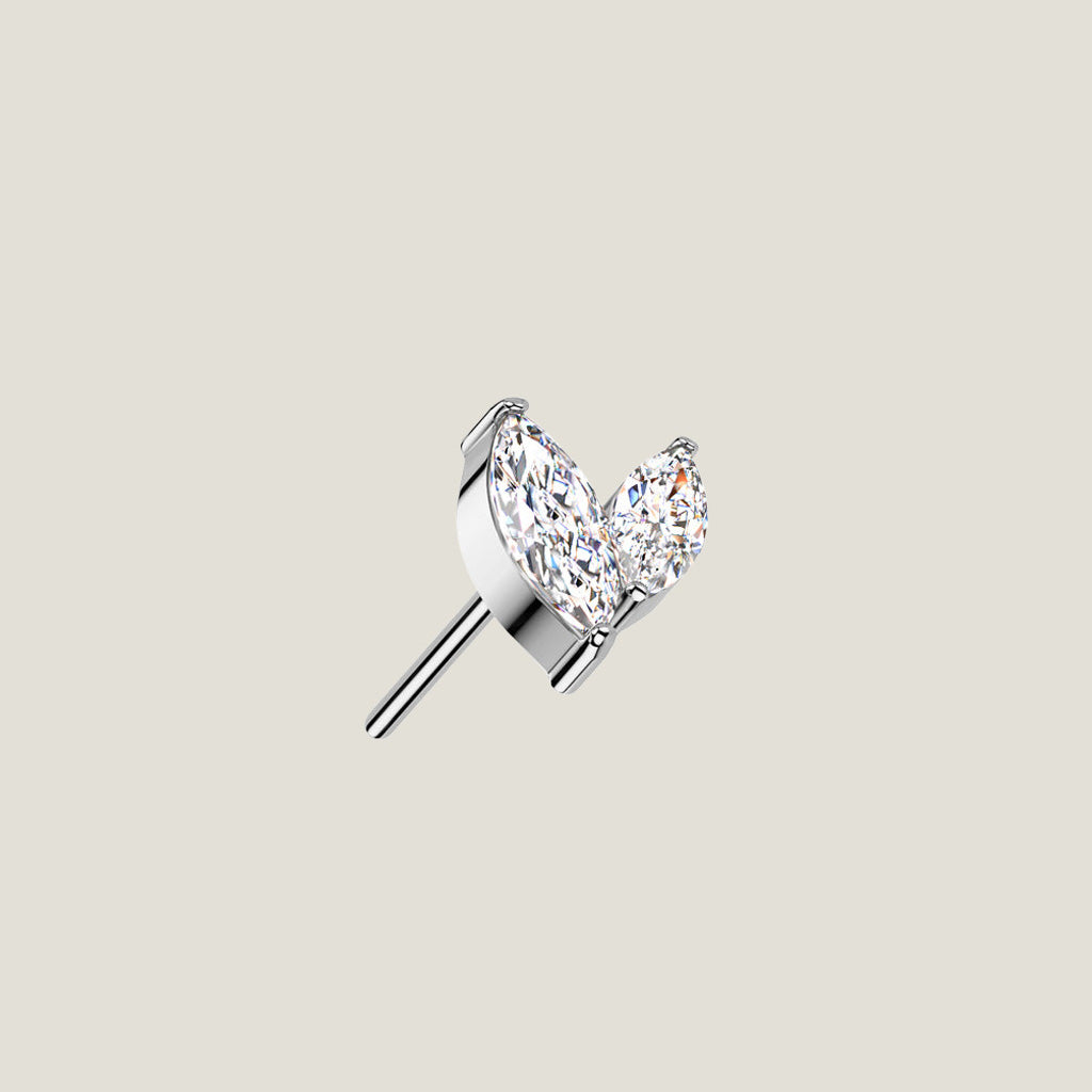 Double Marquise Leaf CZ Top Implant Grade Titanium Threadless Push In Double Marquise CZ Top R2