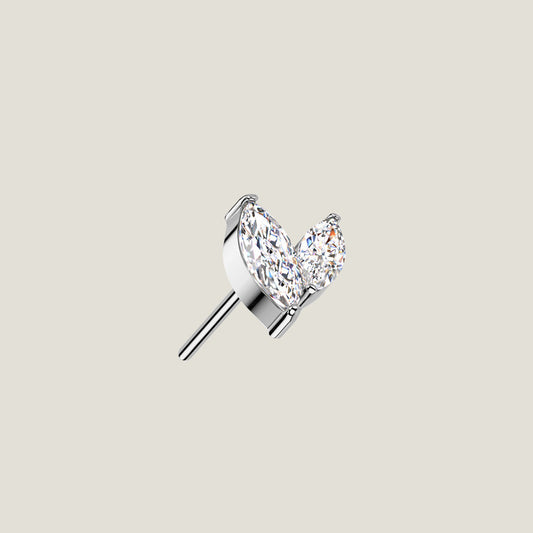Double Marquise Leaf CZ Top Implant Grade Titanium Threadless Push In Double Marquise CZ Top R2