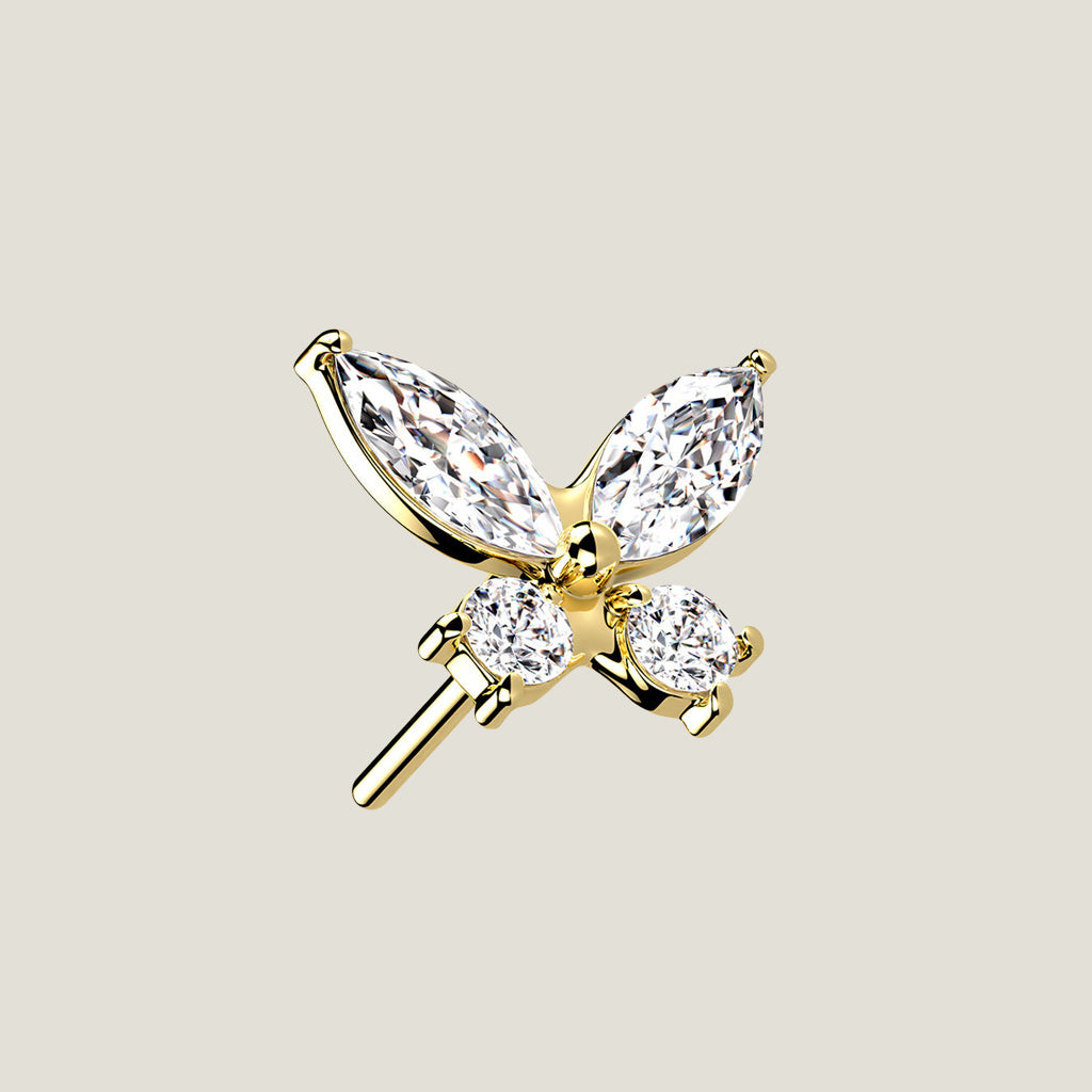 14K Gold Threadless Push In CZ Butterfly Top