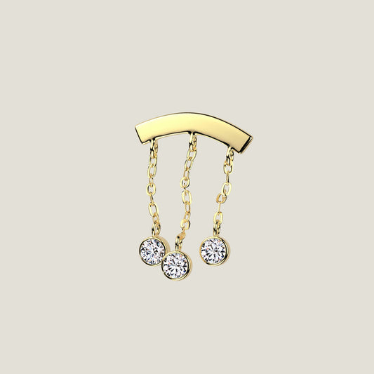 14K Gold Threadless Push In Triple Dangle CZ Hidden Helix