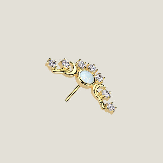 14K Gold Threadless Push In Prong Fan With Opal Center