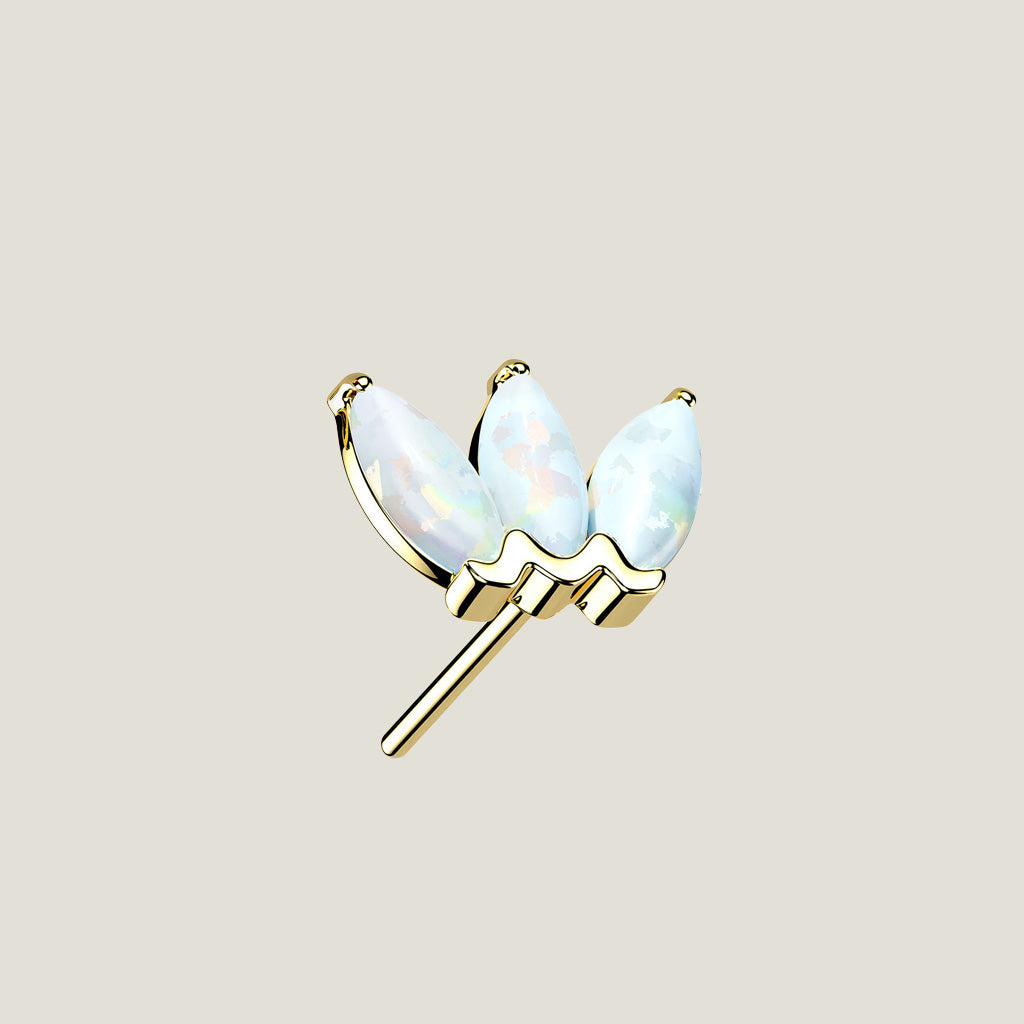 14K Gold Threadless Push in Triple Gem