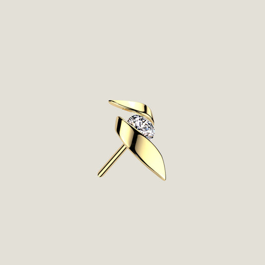 14kt Gold Threadless Push In Ribbon with Cubic Zirconia Center