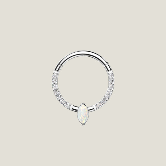 Implant Grade Titanium Hinged Segment Hoop Ring With Marquise CZ or Opal Center and Pave CZ Sides