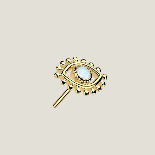 14K Gold Threadless Push In Opal Eye Topper