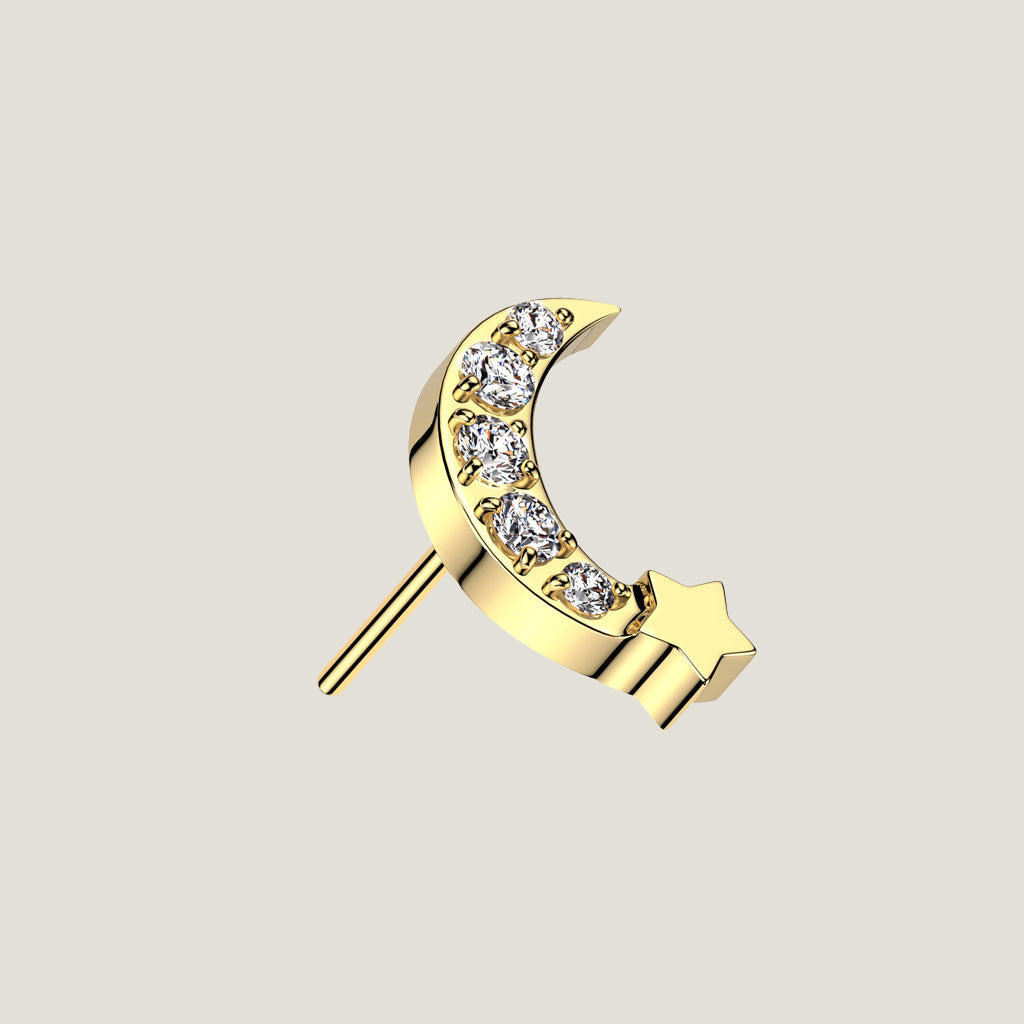 Moon and star 316L Surgical Steel Threadless Push In 5 CNC Set CZ R2