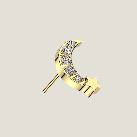 Moon and star 316L Surgical Steel Threadless Push In 5 CNC Set CZ R2