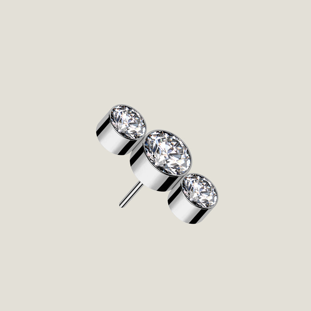 Implant Grade Titanium Threadless Push In 3 Round Bezel Set CZ Curve Top R3