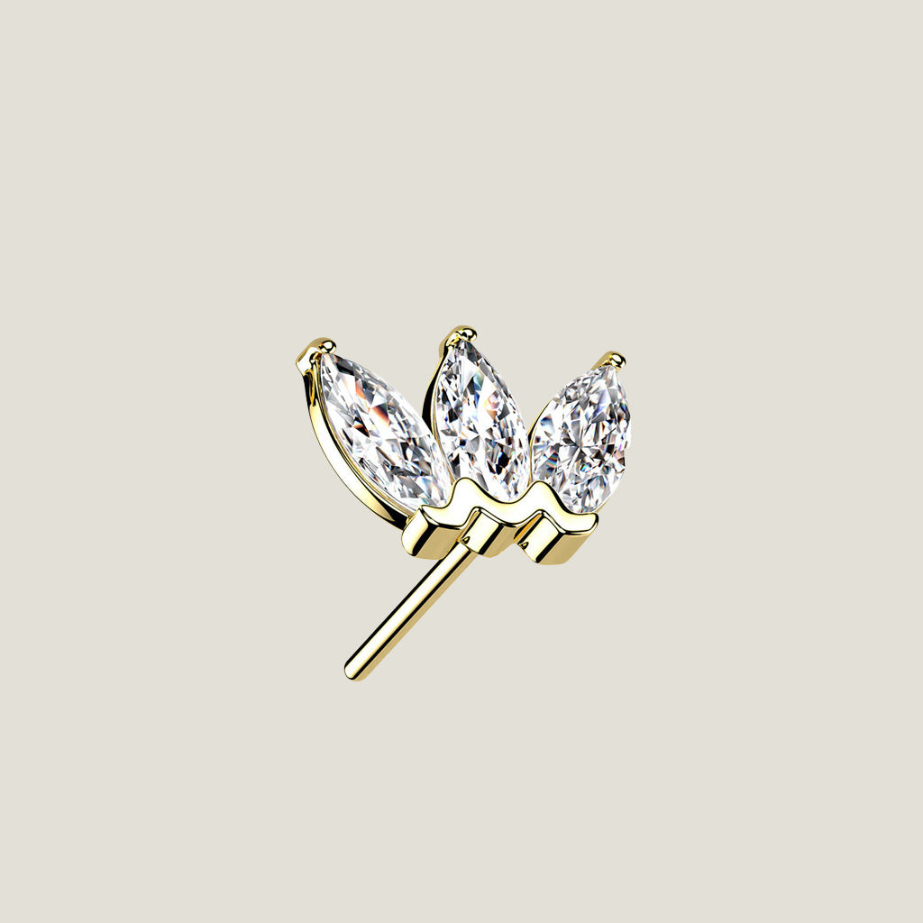 14K Gold Threadless Push in Triple Gem