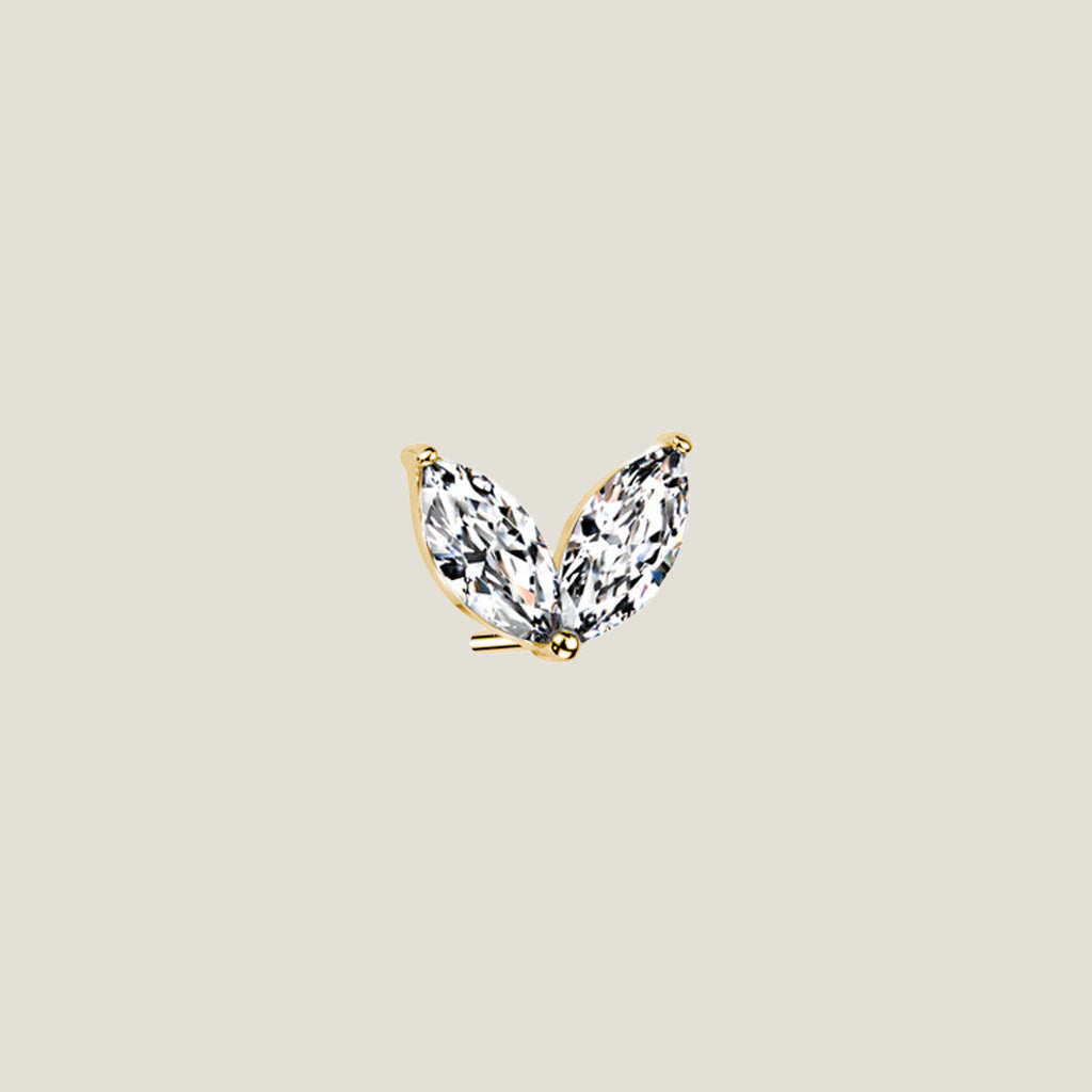 14K Threadless Push In Double CZ Leaf