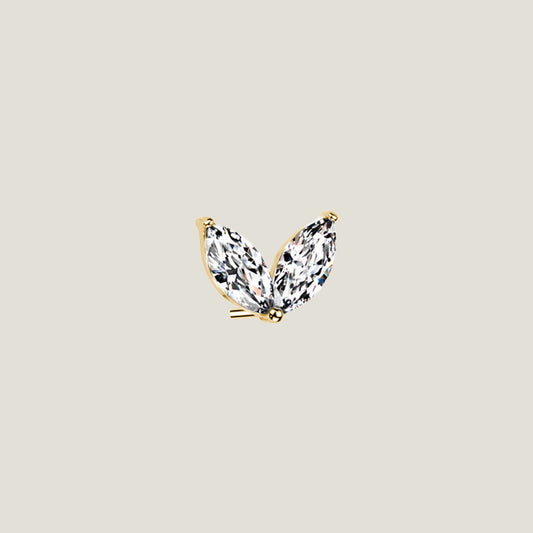 14K Threadless Push In Double CZ Leaf