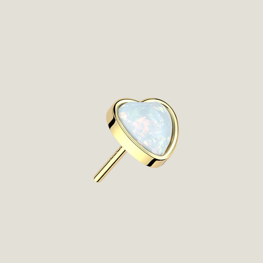 14K Gold Threadless Push In Heart Opal Top