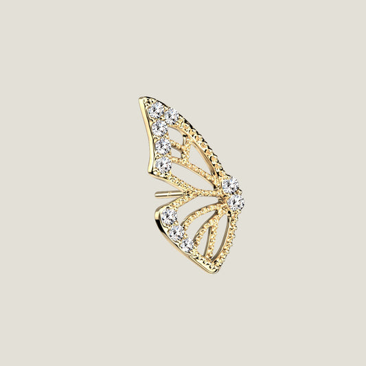 14K Gold Threadless Push In Butterfly Wing