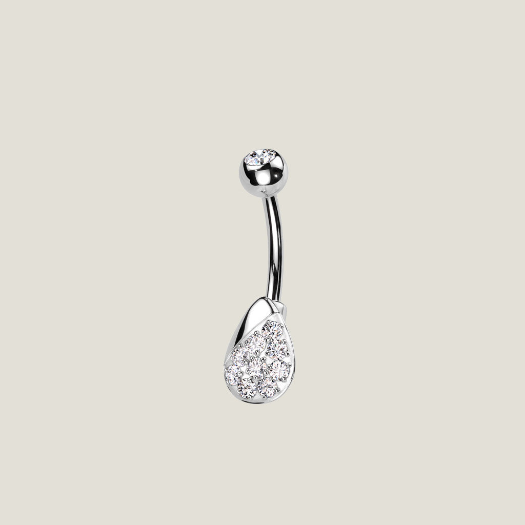 Pave CZ Teardrop Navel Ring