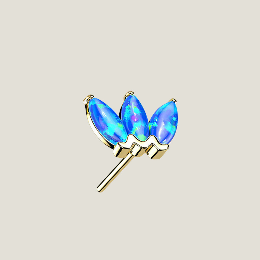 14K Gold Threadless Push in Triple Gem