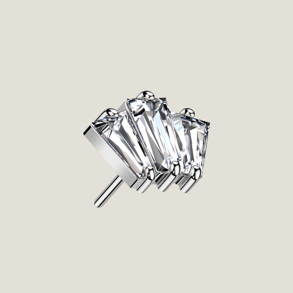 14K Gold Threadless Push In Triple Emerald Cut CZ