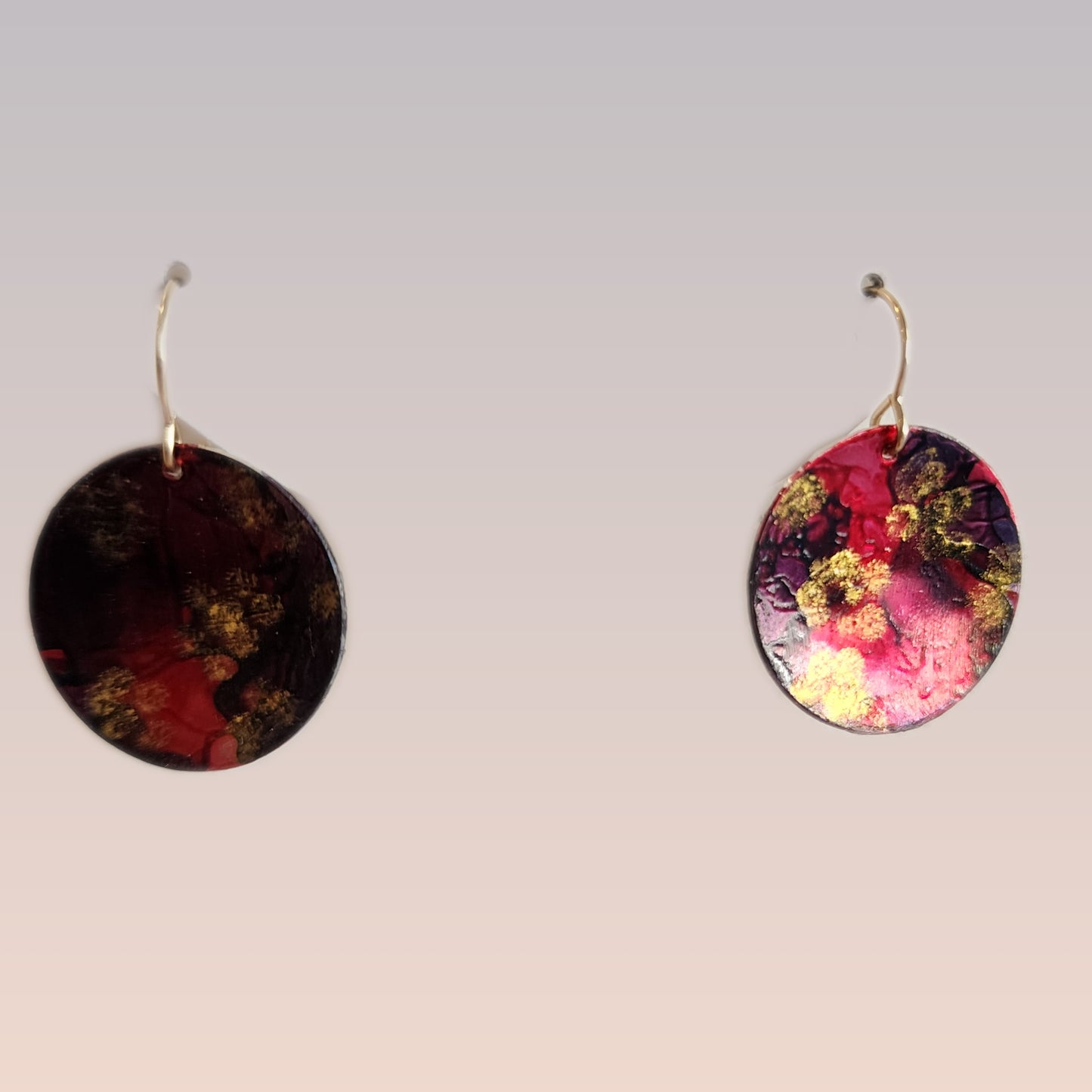 Red & Black Gold Disc Earrings
